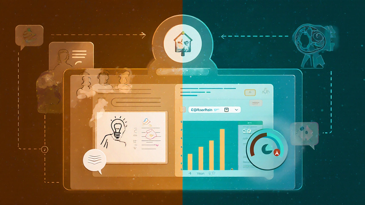 Split‑Screen‑Bild: Idee im Forum links, Snapshot‑Abstimmung rechts mit Quorum‑Anzeige.