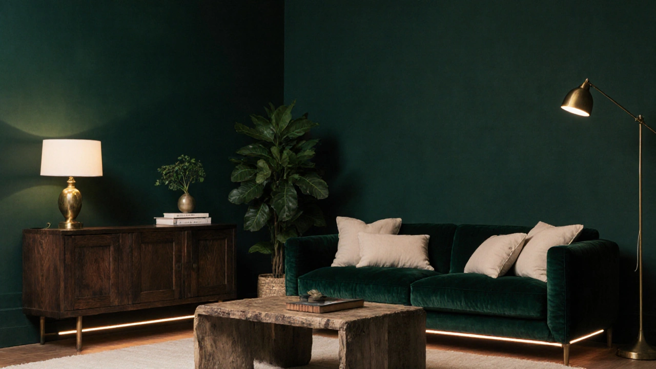 Wohnzimmer in Dunkelgrün gestalten: So wirkt edel und beruhigend mit tiefen Grüntönen