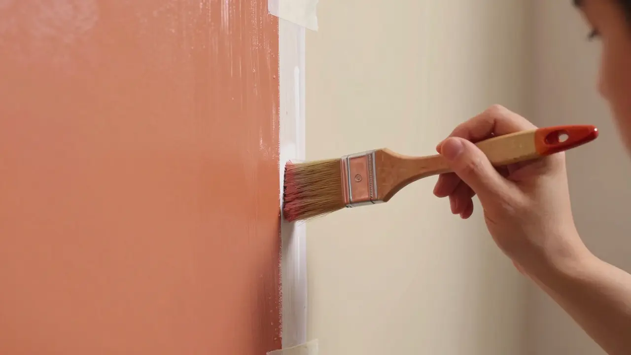 Flachpinsel trägt eine dünne weiße Grundierung entlang des Klebebands auf.