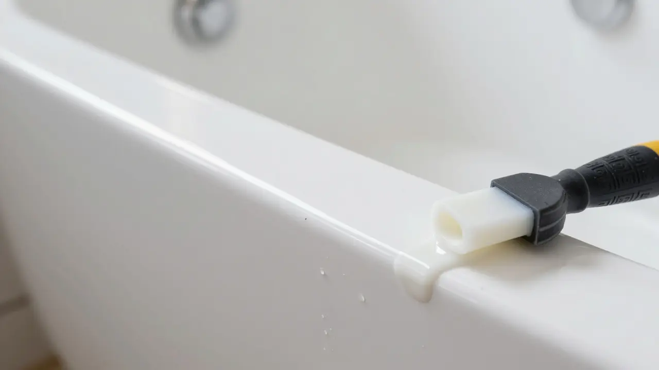 Perfekt verarbeitete neue Sanitärsilikonfuge mit glatter Oberfläche