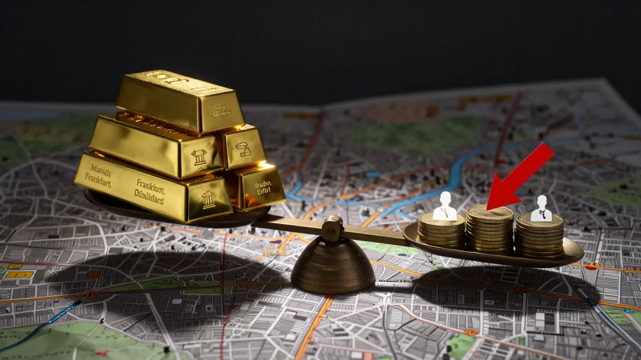 Waage mit deutschen Städten: große Investorenstädte gegen attraktive Renditestädte.