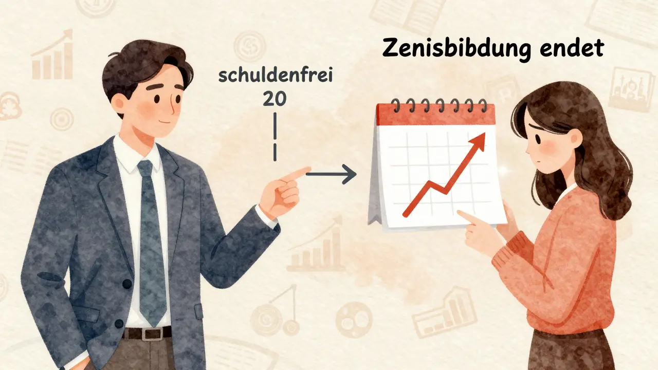Wasserfarb-Illustration: Vergleich zweier Finanzwege – sicherer Pfad vs. unsichere Zukunft.