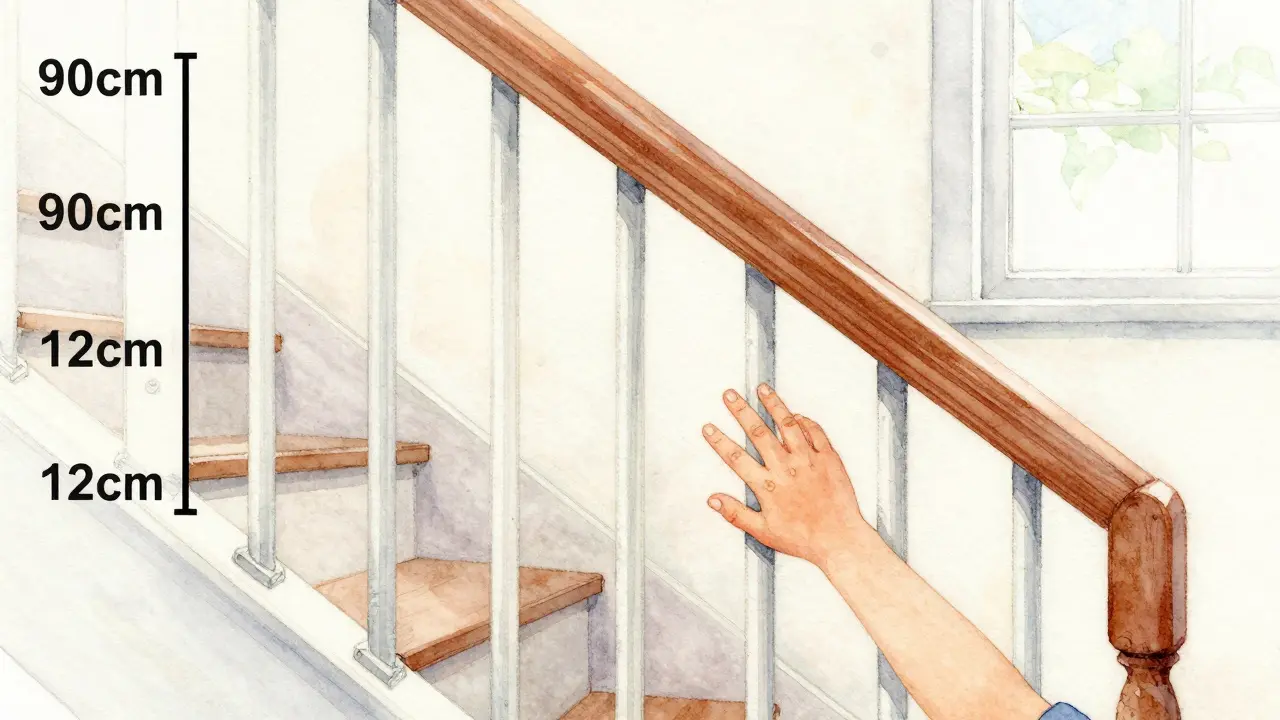 Sicherheitsgeländer mit 90 cm Höhe und 12 cm Lücken