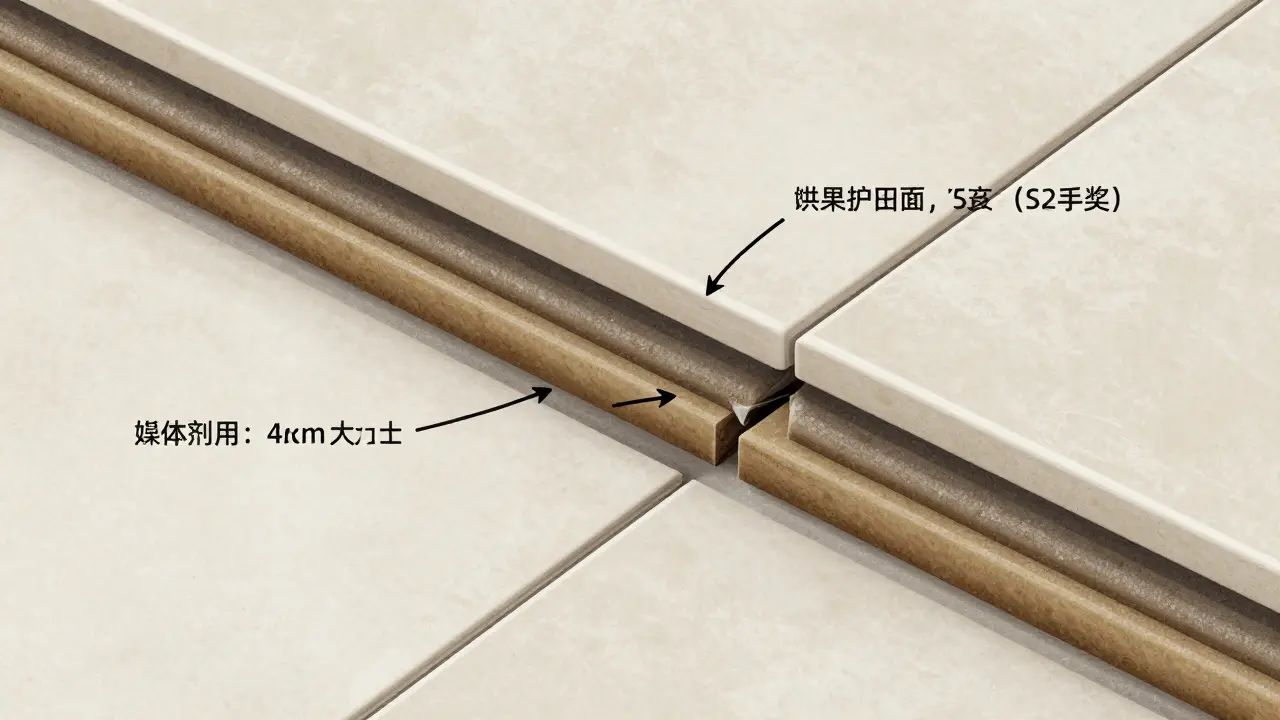Cross-section of tiled floor showing flexible adhesive and waterproof grout working together.
