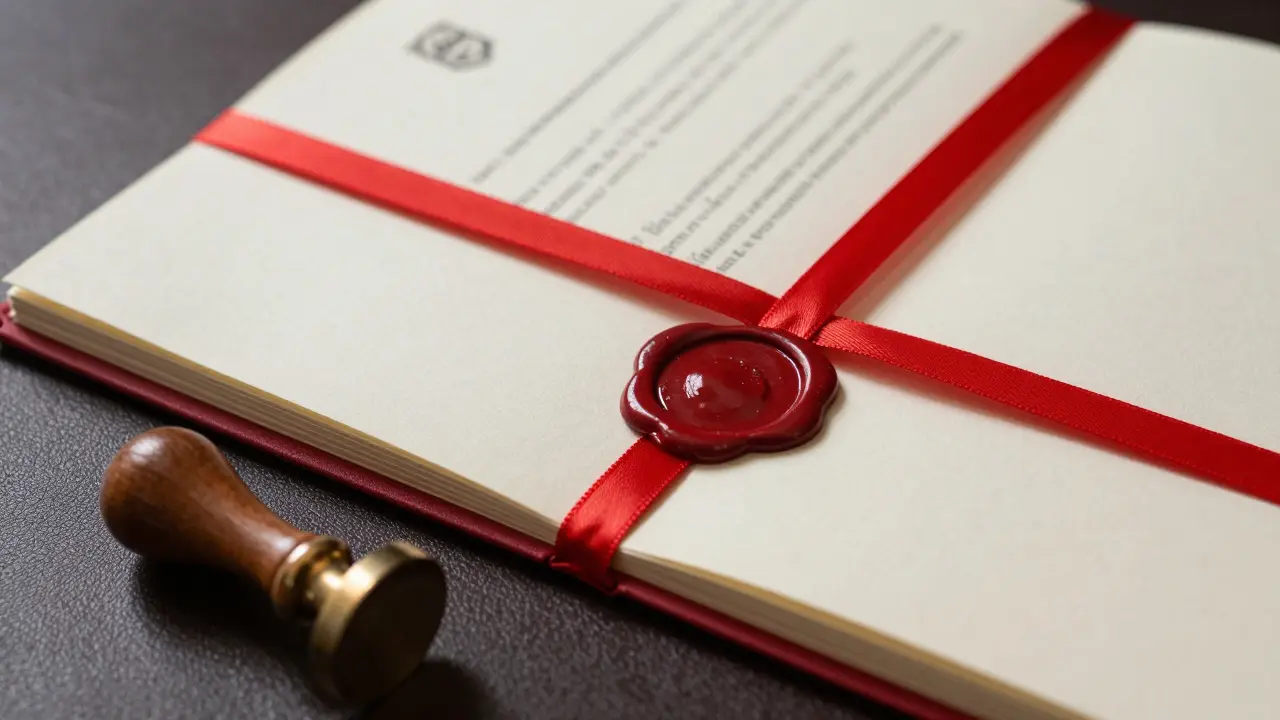 Notarielles Siegel und Schnur an beglaubigten Urkunden