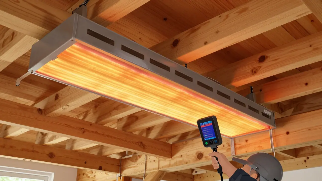 Professionelle Heißluftbehandlung eines Dachstuhls ohne Chemikalien, mit gleichmäßiger Wärmeverteilung.