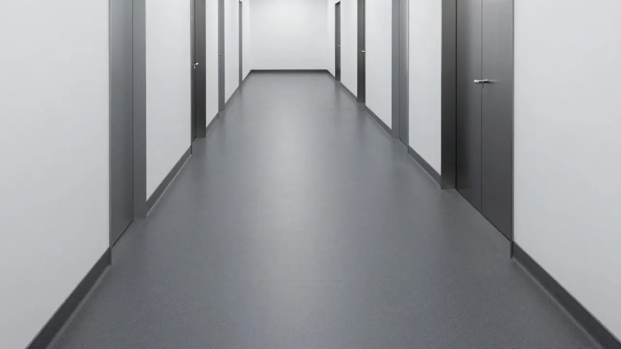 Moderner, hygienischer Flur mit anthrazitfarbenem Kautschukboden