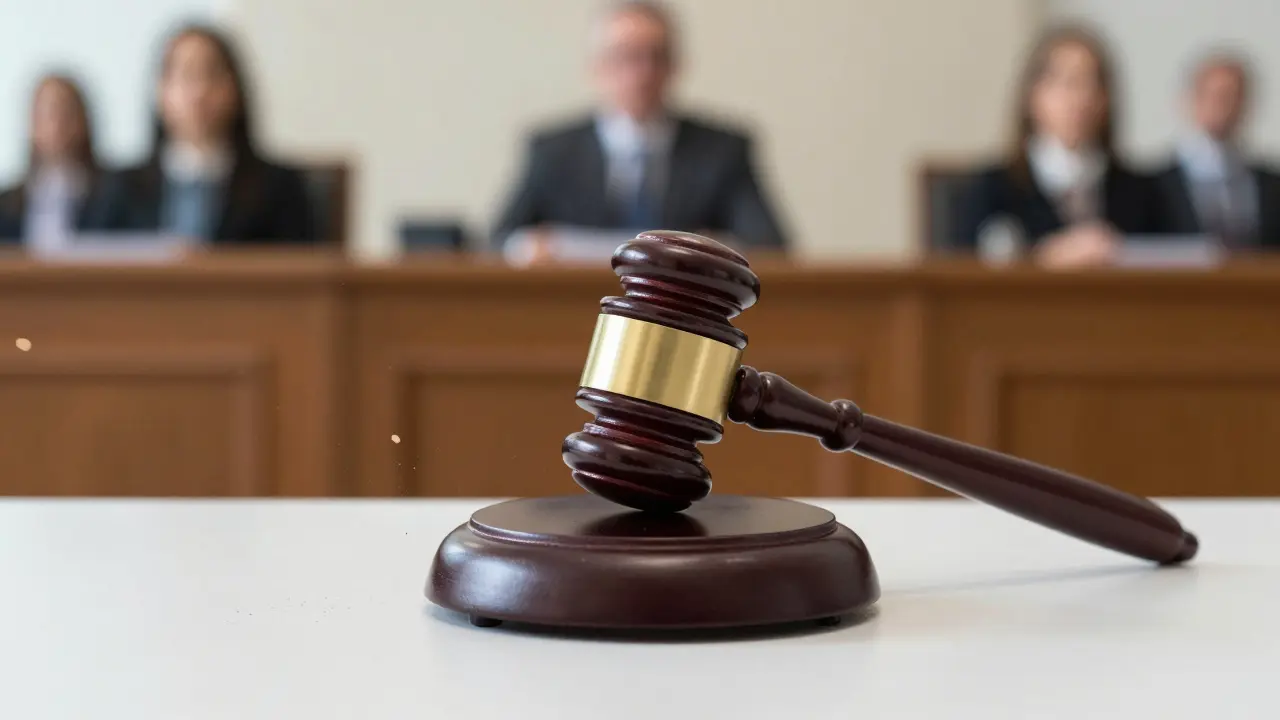 Nahaufnahme eines Richterhammers bei einer Zwangsversteigerung im Gericht.