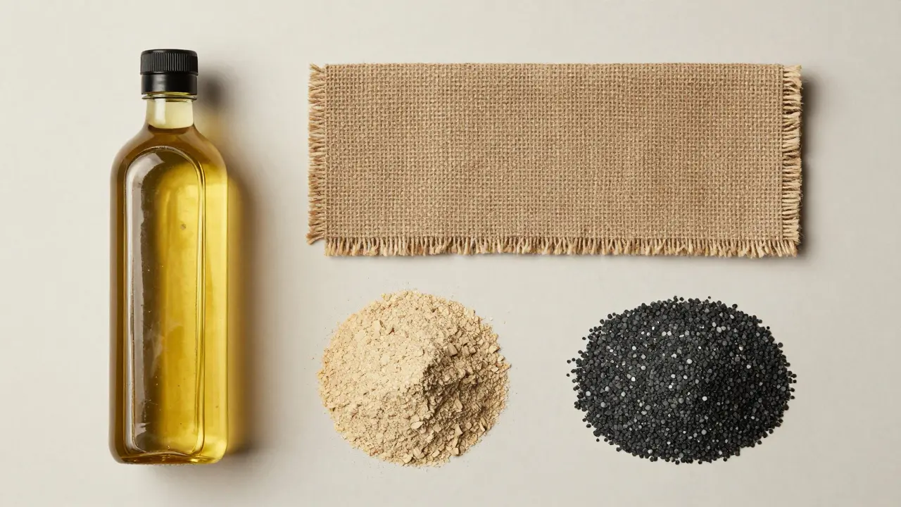 Rohstoffe für nachhaltige Böden: Leinöl, Holzmehl, Jute und Kautschuk