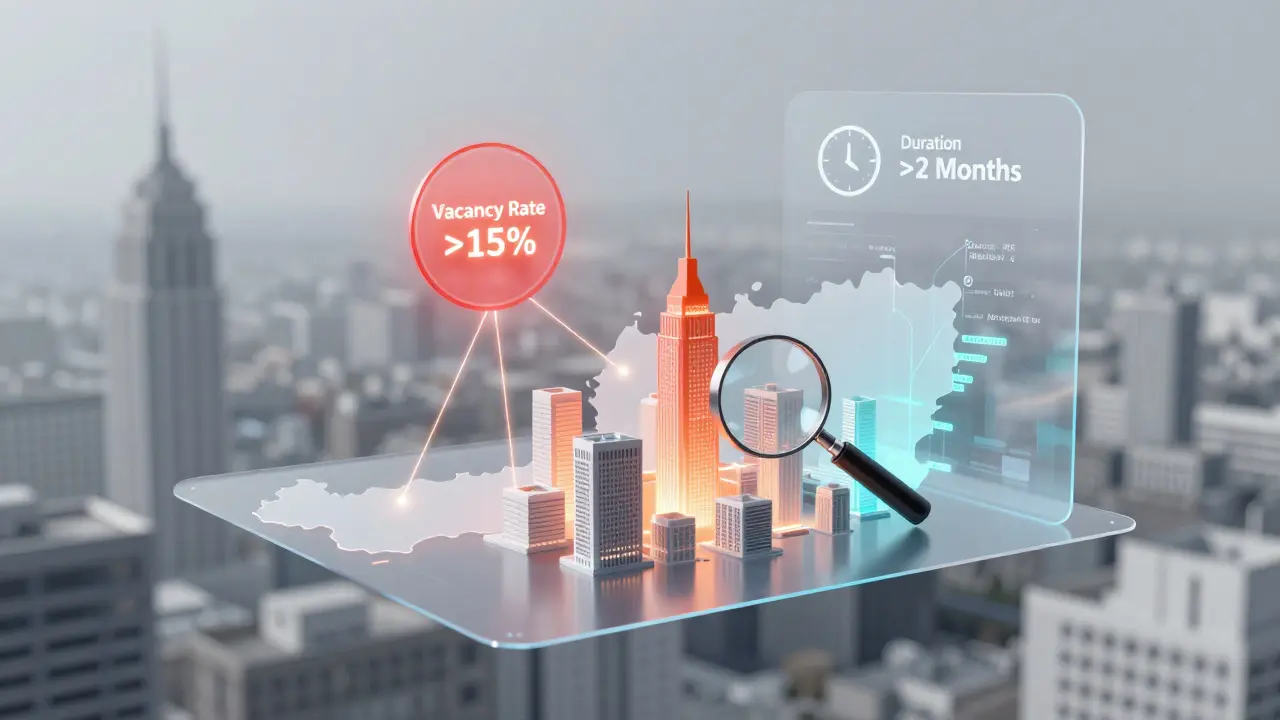 Digitales Dashboard zeigt Frühwarnindikatoren wie Leerstandsrate und Dauer über Stadtplan
