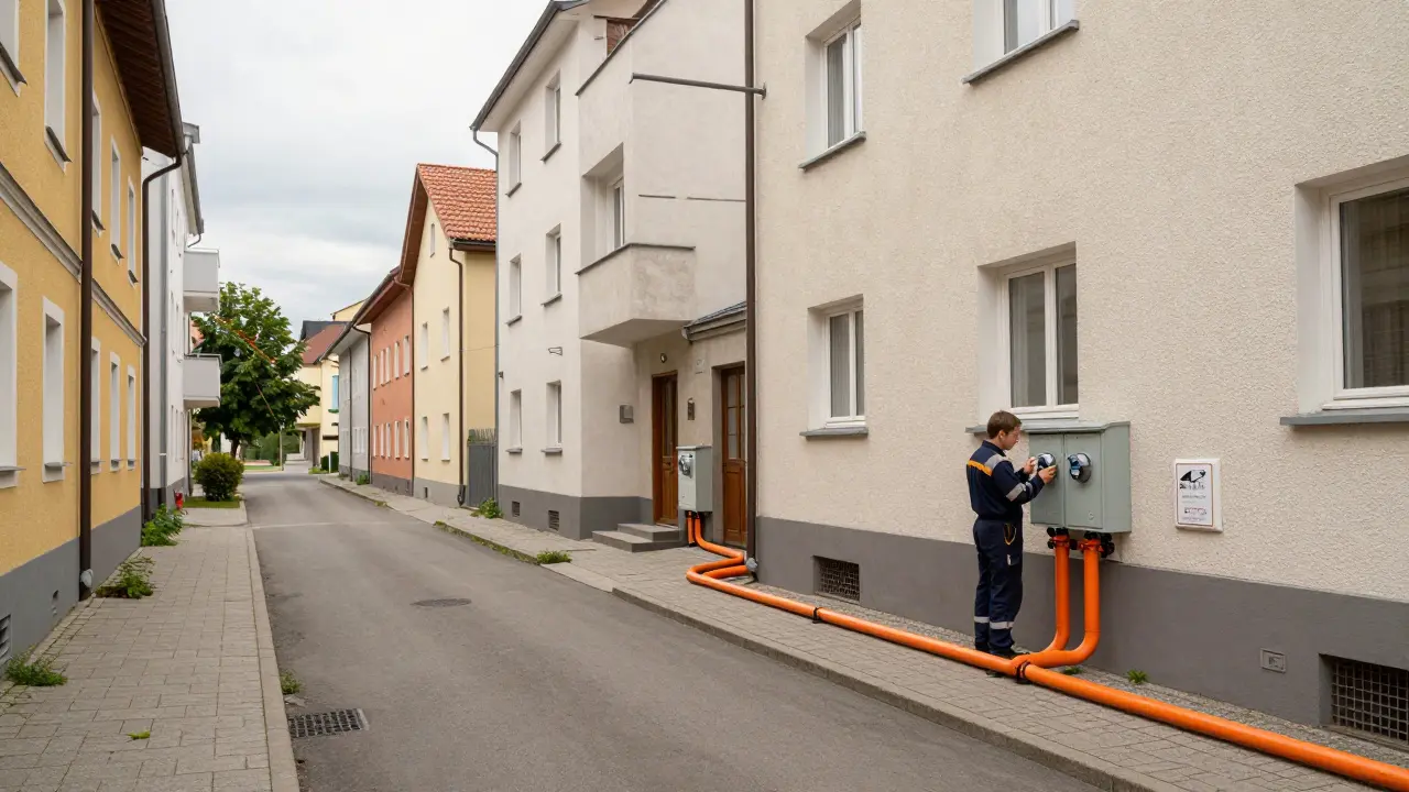 Fernwärmeanschluss in einer österreichischen Wohngegend