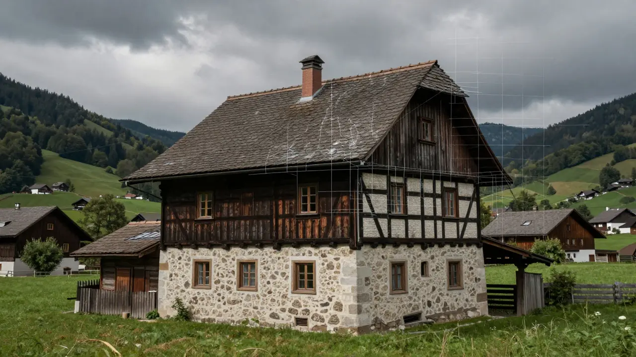 Historisches Haus im ländlichen Raum mit unvollständiger digitaler Analyse