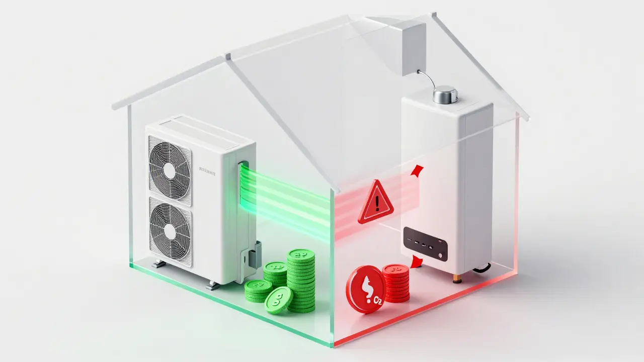 Vergleich von Wärmepumpe und Gas-Hybrid-Heizung als 3D-Grafik