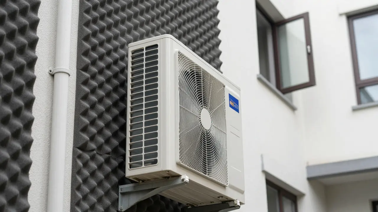 Wärmepumpe im Hof mit Schalldämmung zwischen Nachbarwohnungen