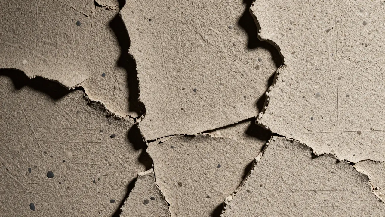 Nahaufnahme der rauen Struktur von Kratzputz mit Schatten