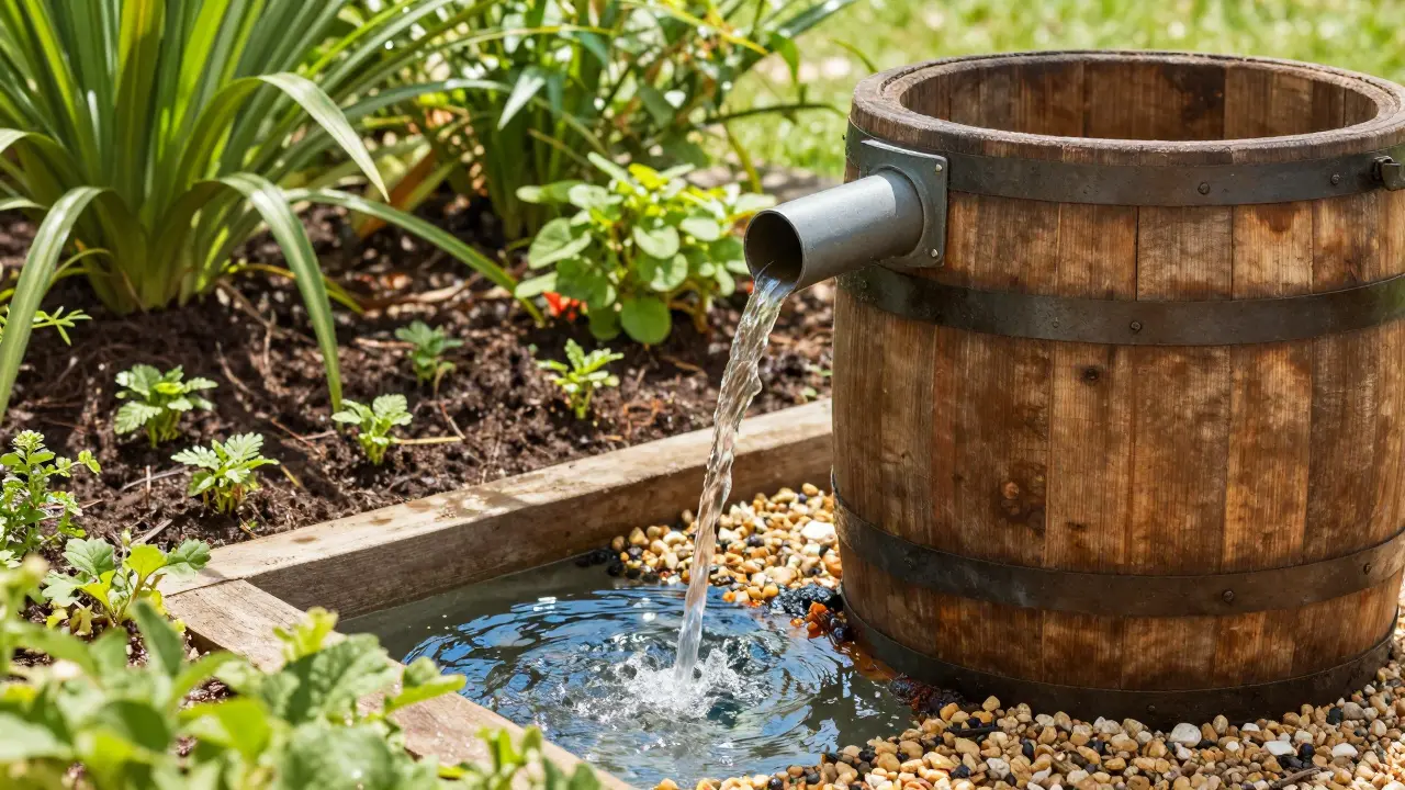 Regentonne und Sickerschacht für nachhaltige Wassernutzung im Garten
