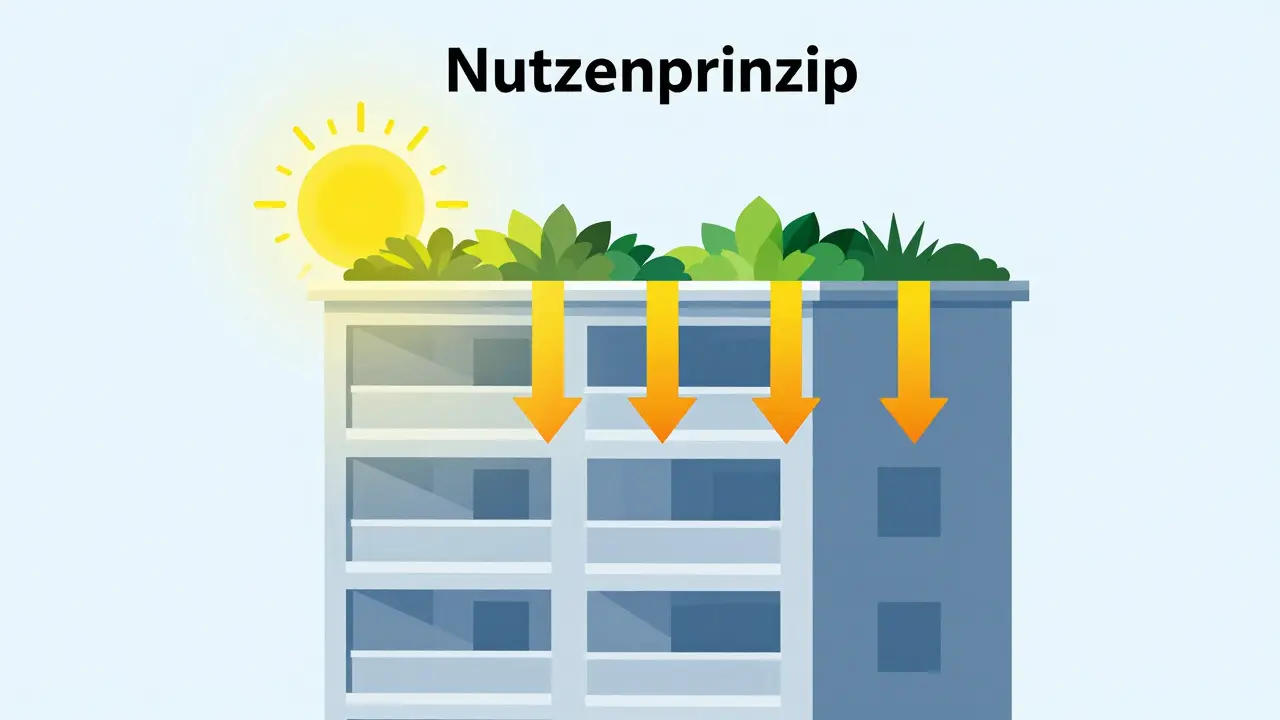 Schnitt durch Haus: Nutzenprinzip bei Dachkosten visualisiert