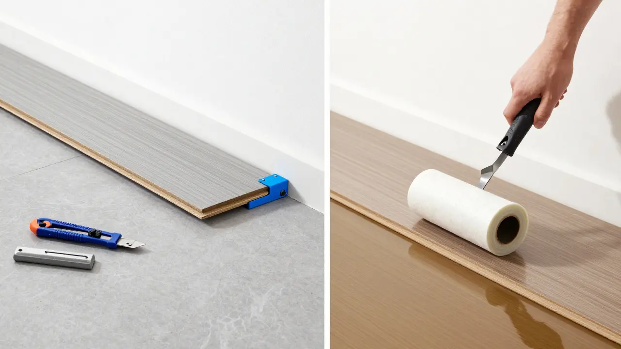 Vergleich von Klick-System und verklebtem Vinylboden zur Reparatur