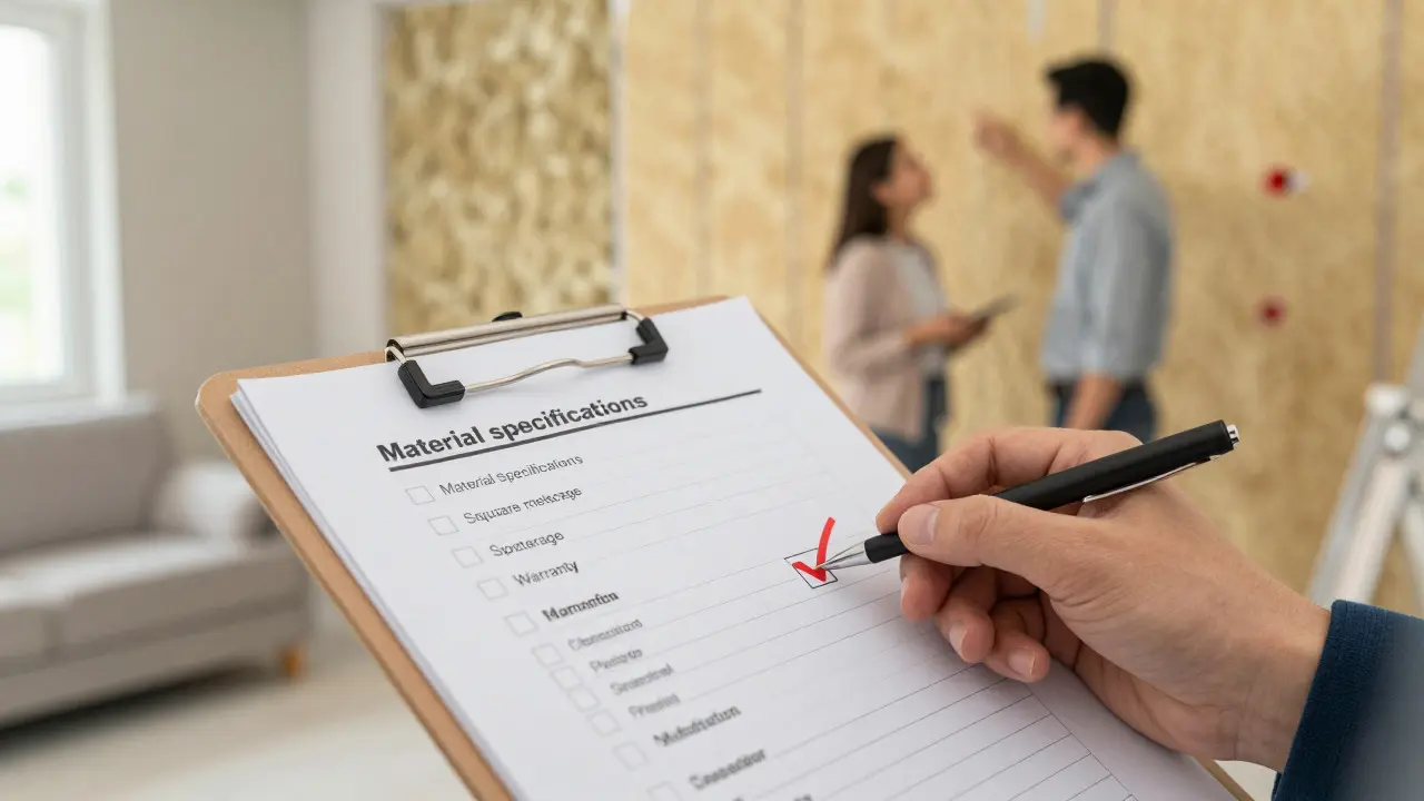 Checkliste für Sanierungsangebote mit rotem Haken im Fokus