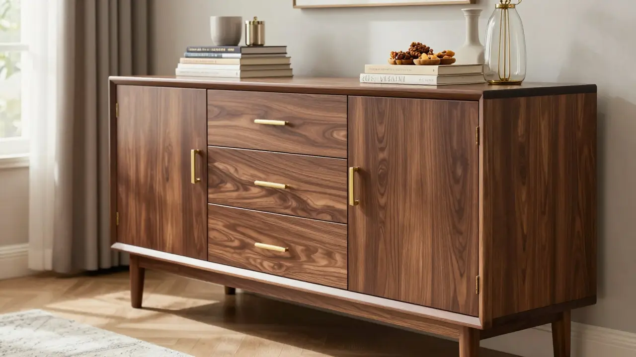 Klassisches Sideboard aus Holz mit geschlossenen Fächern im stilvollen Wohnbereich