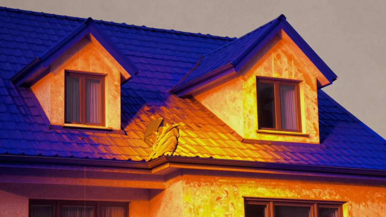 Thermografieaufnahme zeigt Wärmeverlust am Dach