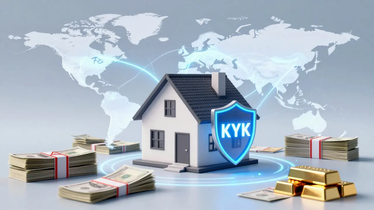 Digitale Darstellung von Geldwäscheprävention und KYC-Prozess