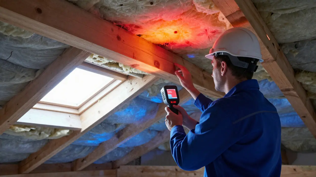 Energy consultant using thermal camera in an attic space