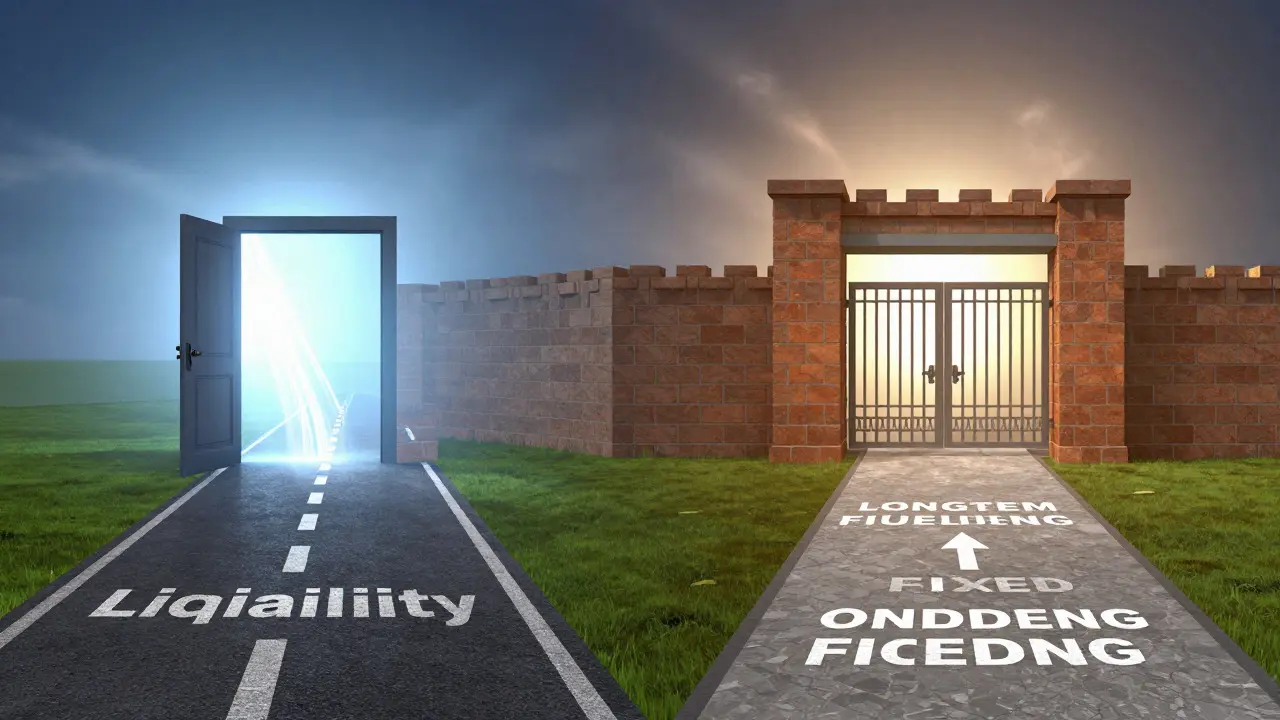Zwei Wege, die Liquidität bei offenen Fonds und Langfristigkeit bei geschlossenen Fonds darstellen.