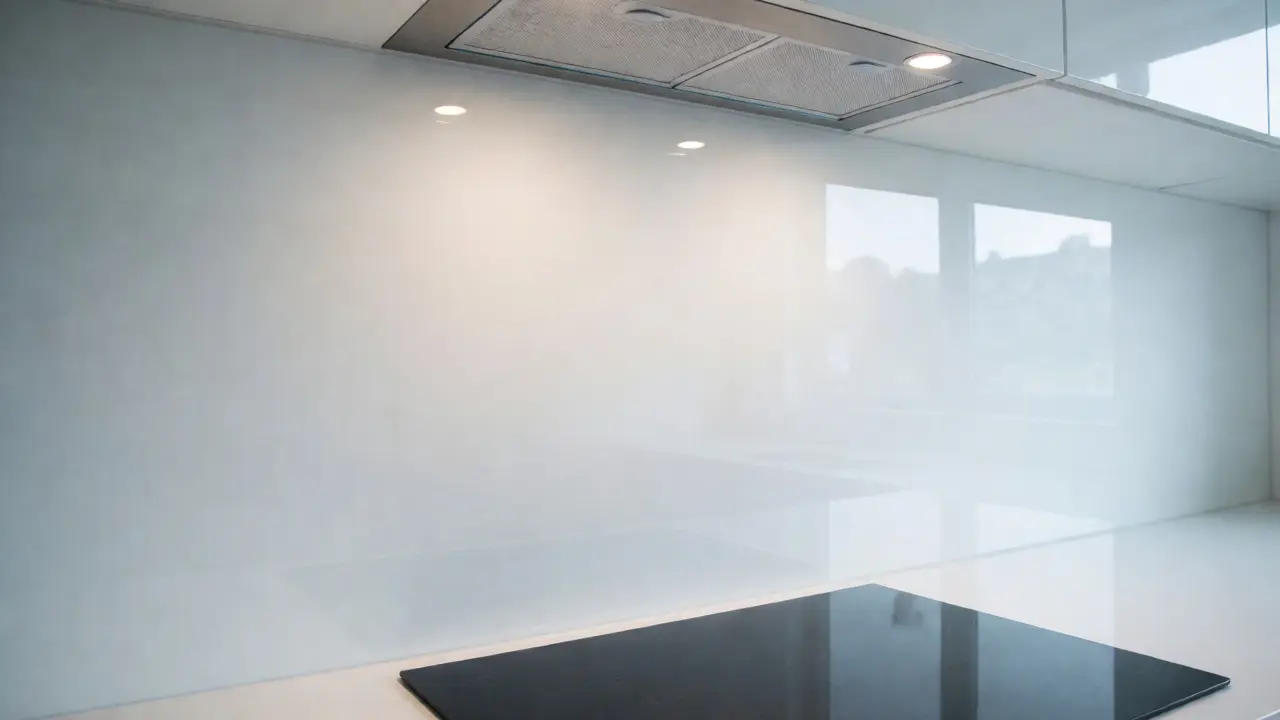 Moderne, fugenlose Glaspaneele als neuer Fliesenspiegel